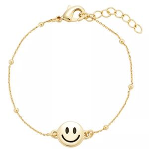 AQUA Womens Smiley Face 14K Gold Plated Charm Link Bracelet